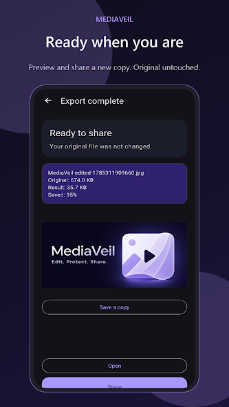 MediaVeil export complete screen